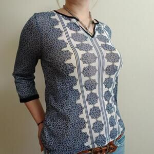 Blue and white sheer boho Y2K inspired‎ top